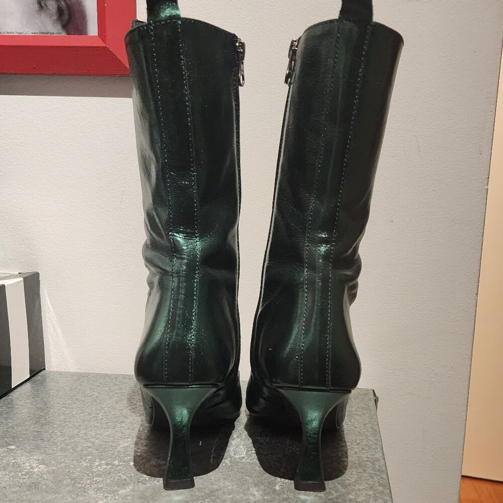 Metallic Green L'intervalle Square Toe Leather Boots - Picture 8 of 11
